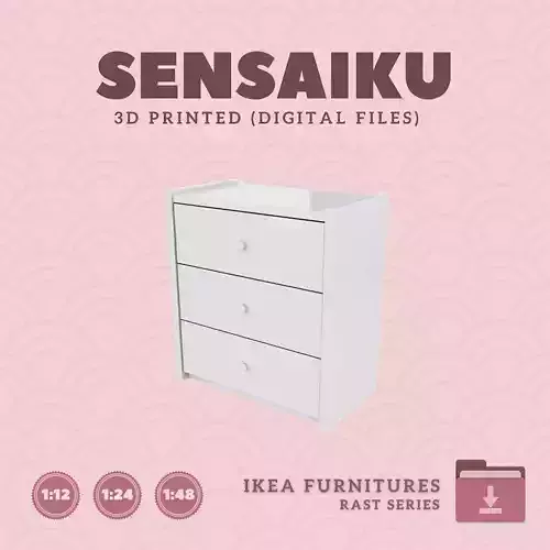 1 RAST 3 Drawer Chest for Miniature Dollhouse - IKEA - 3D Print