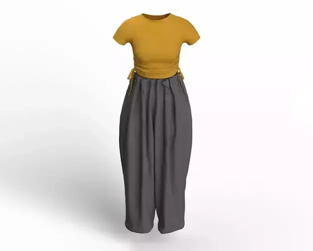 Urban Modern-day Female Ribbed Top and Loose Trouser Set