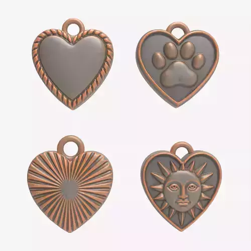 Heart Charm Bundle Tags Sun Paw Rope Burst Jewelry Keychain 4x 3D print model