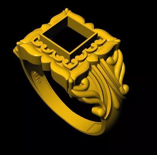 square cut stone ring 3dm file 3D print model_0
