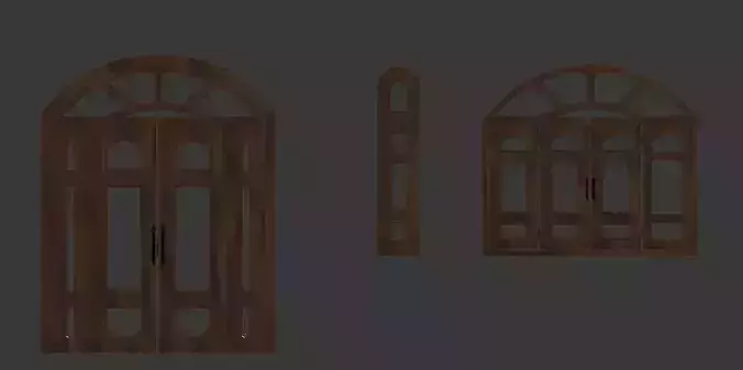window wooden door with two windows Free 3D model
