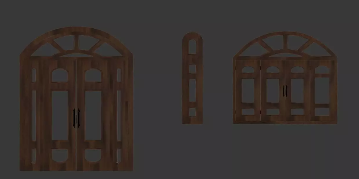 window wooden door with two windows Free 3D model_0