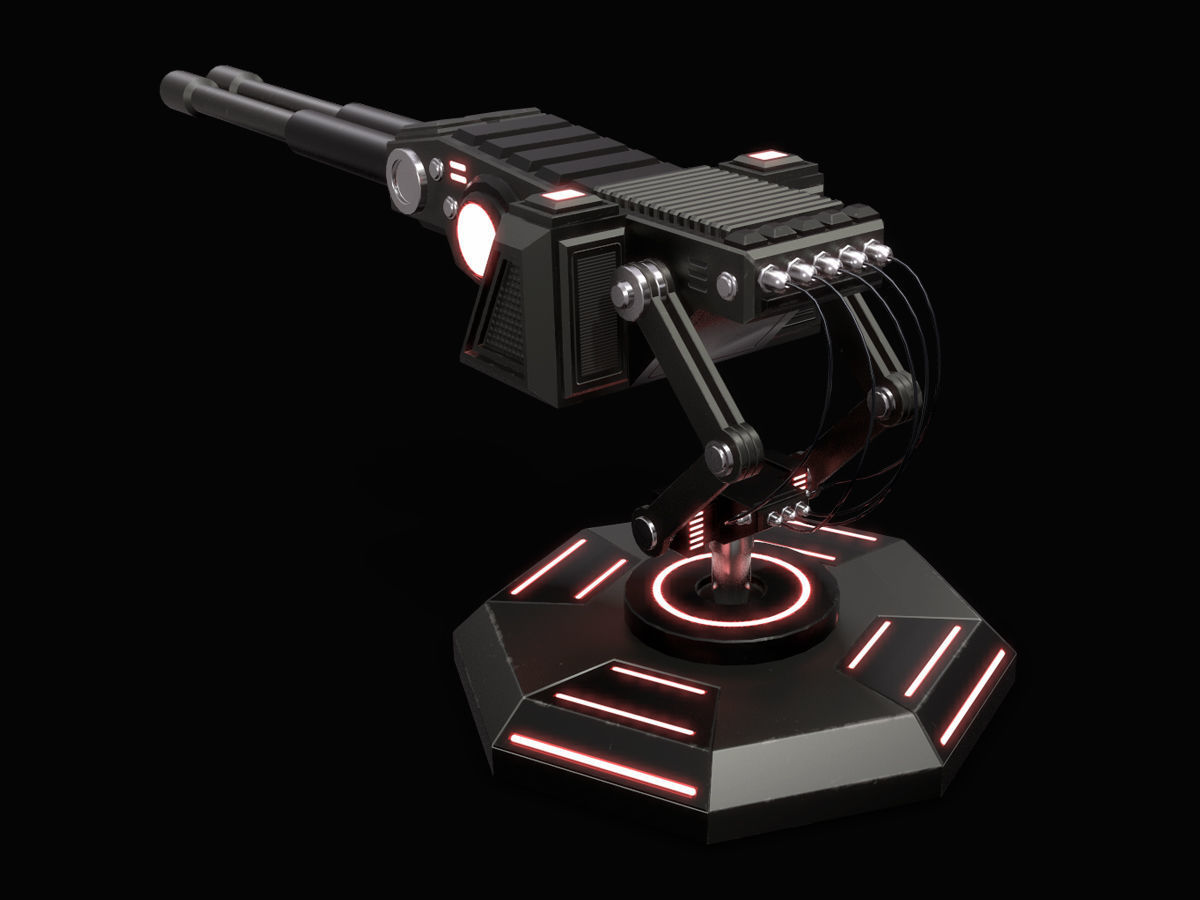 LowPoly Sci-Fi Turret V1 Updated Low-poly 3D model_1