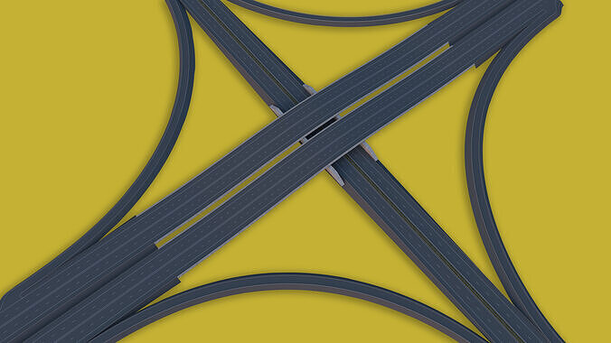 Partial Cloverleaf Interchange Game-Ready Modular Road Asset Low-poly 3D model