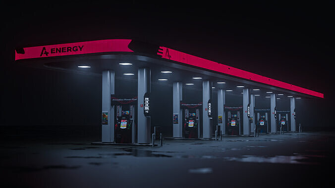Multi-Fuel Hub Next-Generation Gas Station  Low-poly 3D model