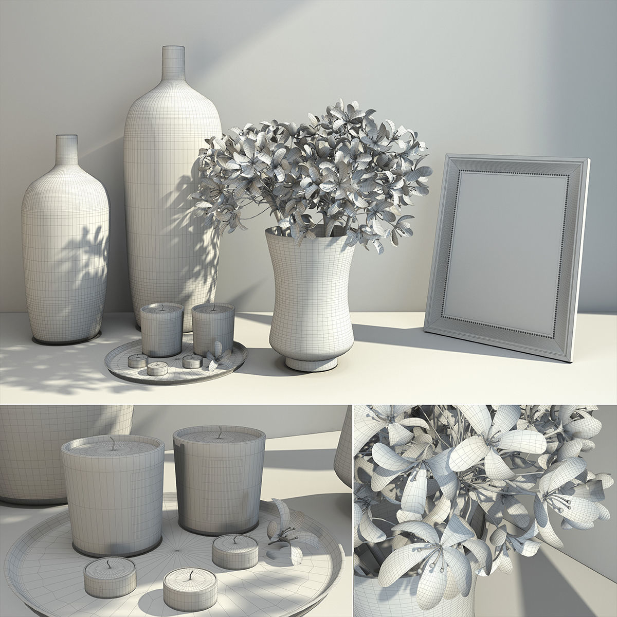 Decorative Set of Flowers 3D model_1