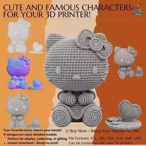 Knitted Hello Kitty Figurine 3D model