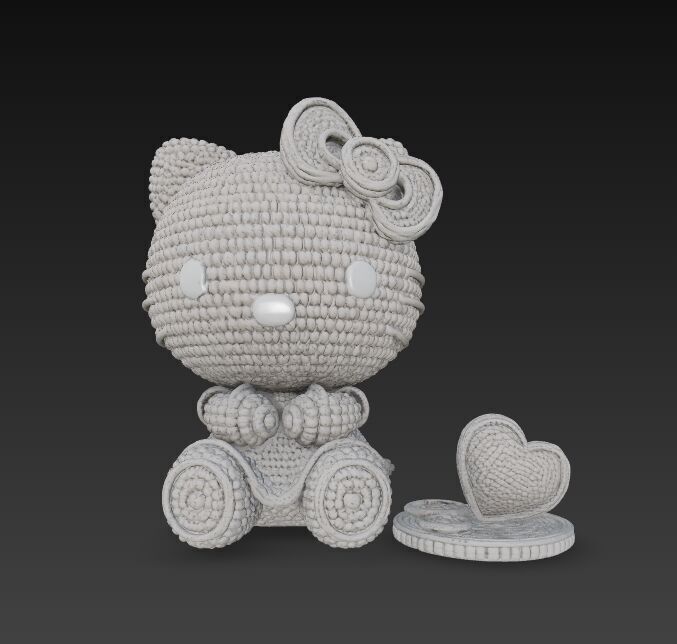 Knitted Hello Kitty Figurine 3D model_1