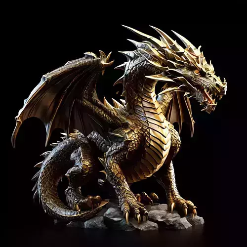 Golden Dragon Statue 3D Model