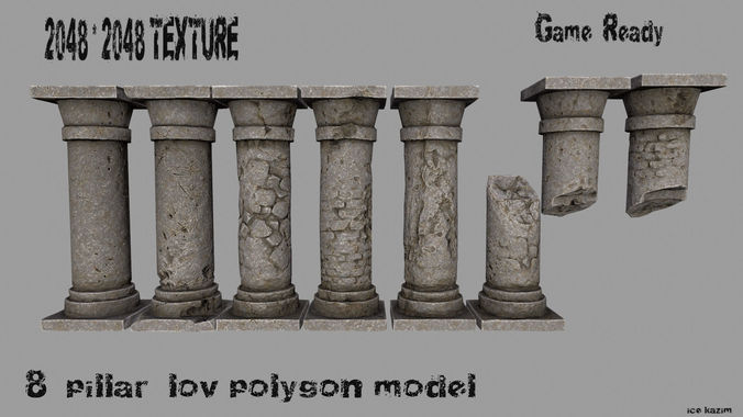 pillar set 2 pillars and columns in style of ancient roman ar... Low-poly 3D model