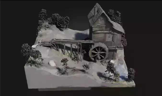 Old Watermill Scene  Tranquil Echoes of Rural Life 3D model