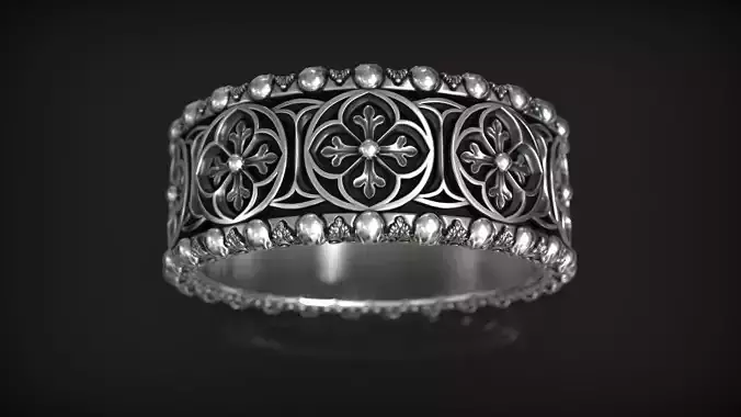 Gothic Revival Style Skull Head Royal Wedding Band 3D print model