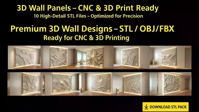 3D Wall Panels STL for CNC and 3D Printing 3D Model Collection