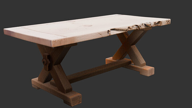 Rustic Oak Dining Table Low-poly 3D model