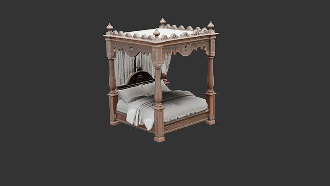 Classic Four Poster Bed Low-poly 3D model