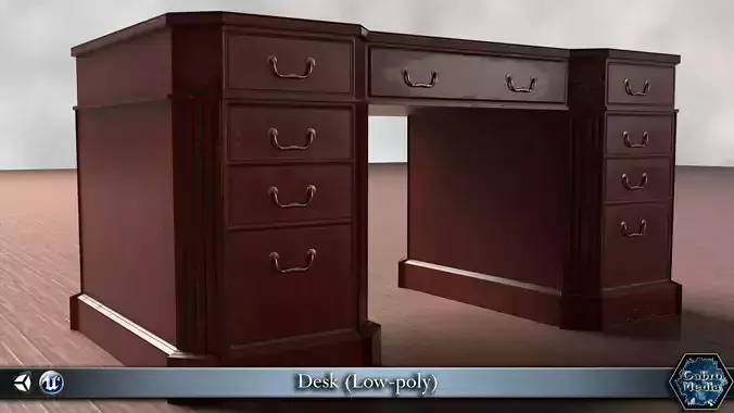 PBR Realistic Desk wooden with drawers