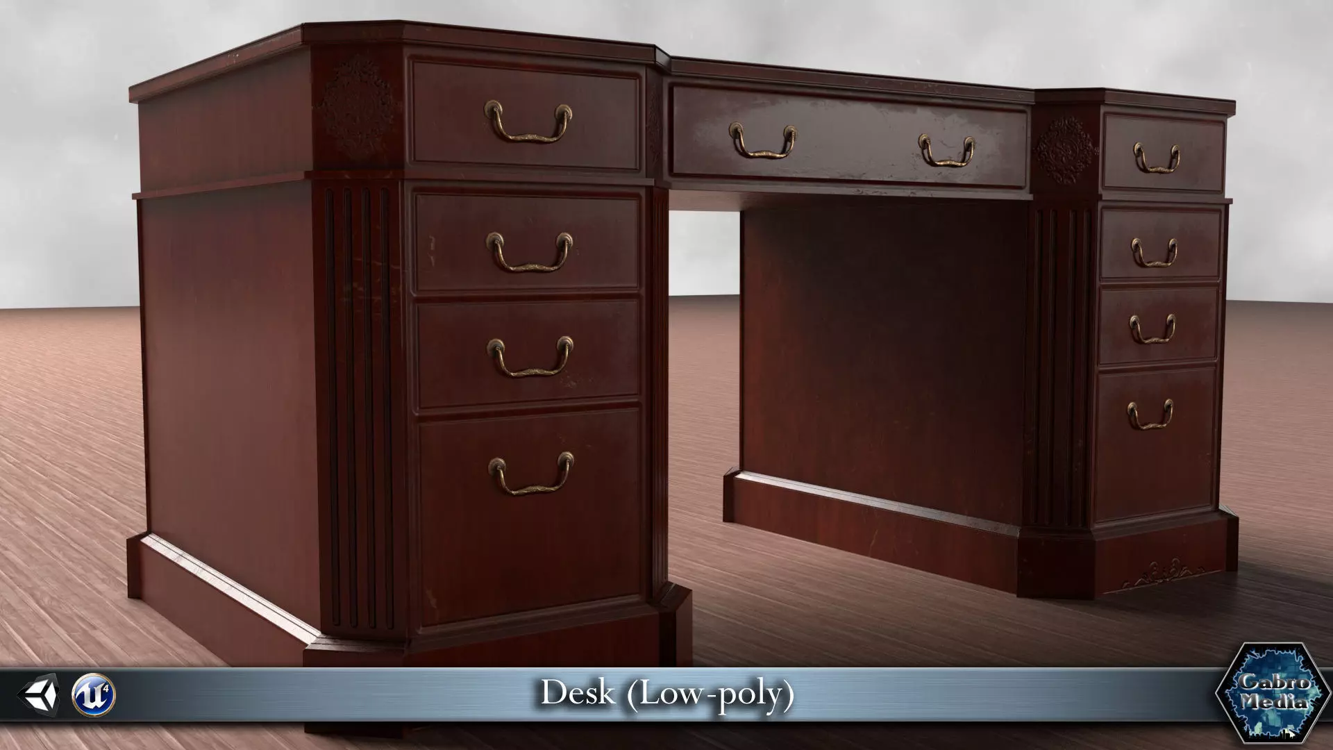 3D model PBR Realistic Desk wooden with drawers VR / AR / low-poly ...