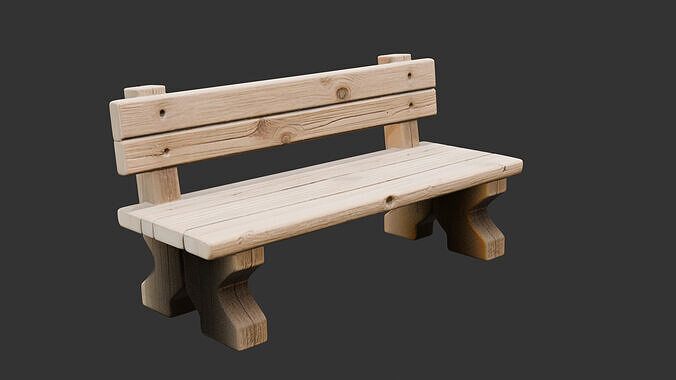 Village Wooden Bench Low-poly 3D model