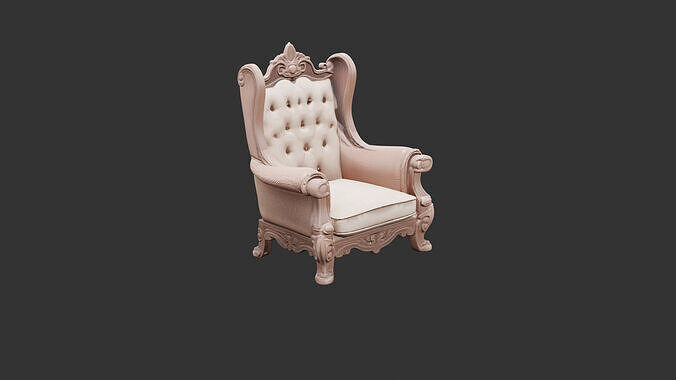 Carved Wooden Throne Chair Low-poly 3D model