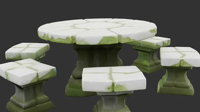 Stone Garden Table with Benches Low-poly 3D model