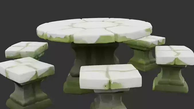 Stone Garden Table with Benches Low-poly 3D model