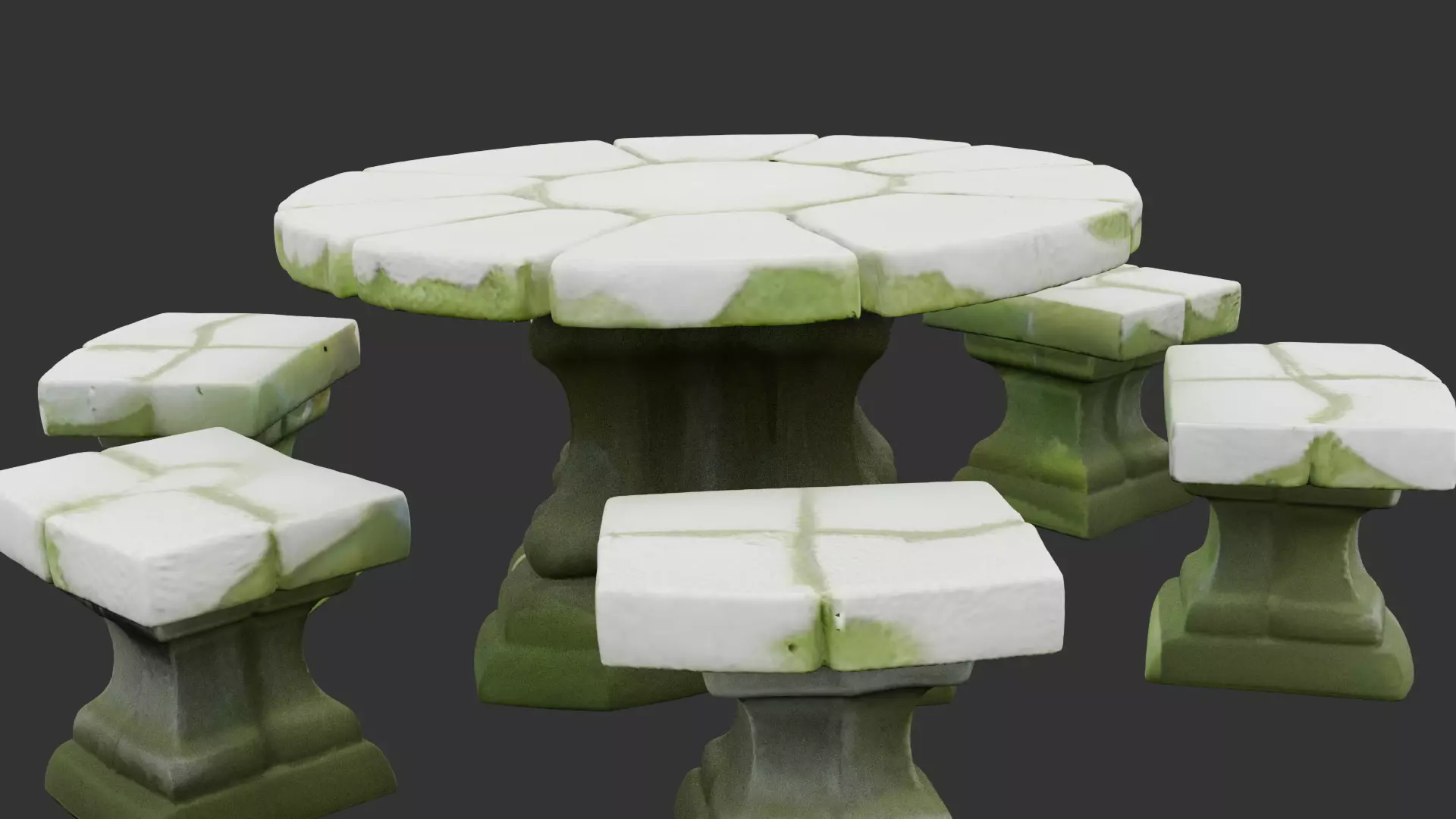 Stone Garden Table with Benches Low-poly 3D model