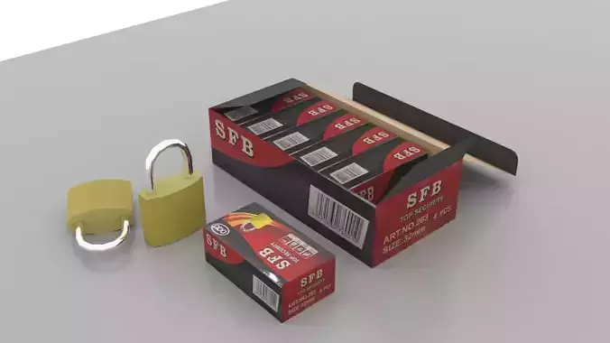 Game Ready Padlock with Retail Packaging Low Poly 3D Model Free low-poly 3D model