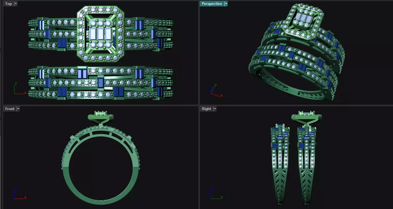 Baquette Twin Ring Set 3D print model_0