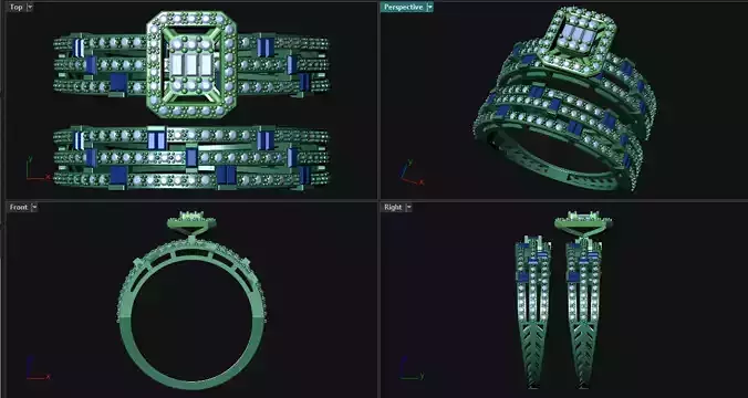 Baquette Twin Ring Set 3D print model