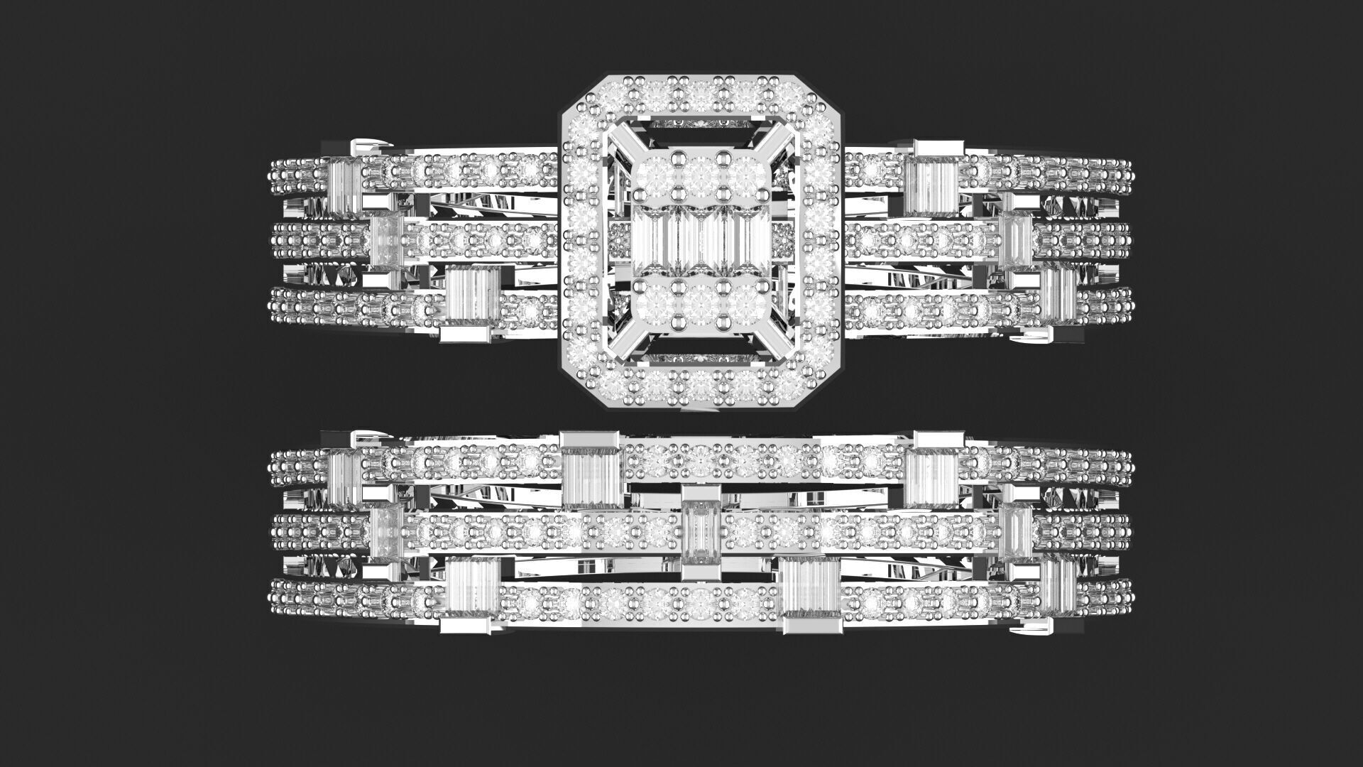 Baquette Twin Ring Set 3D print model_4