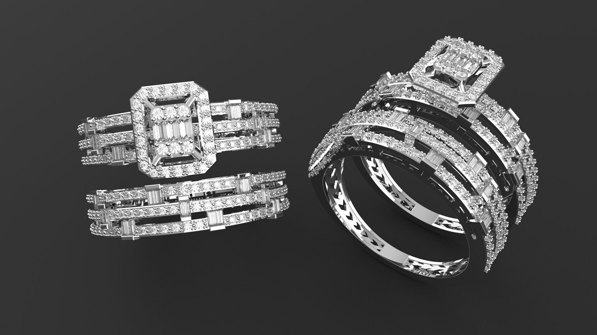 Baquette Twin Ring Set 3D print model_1