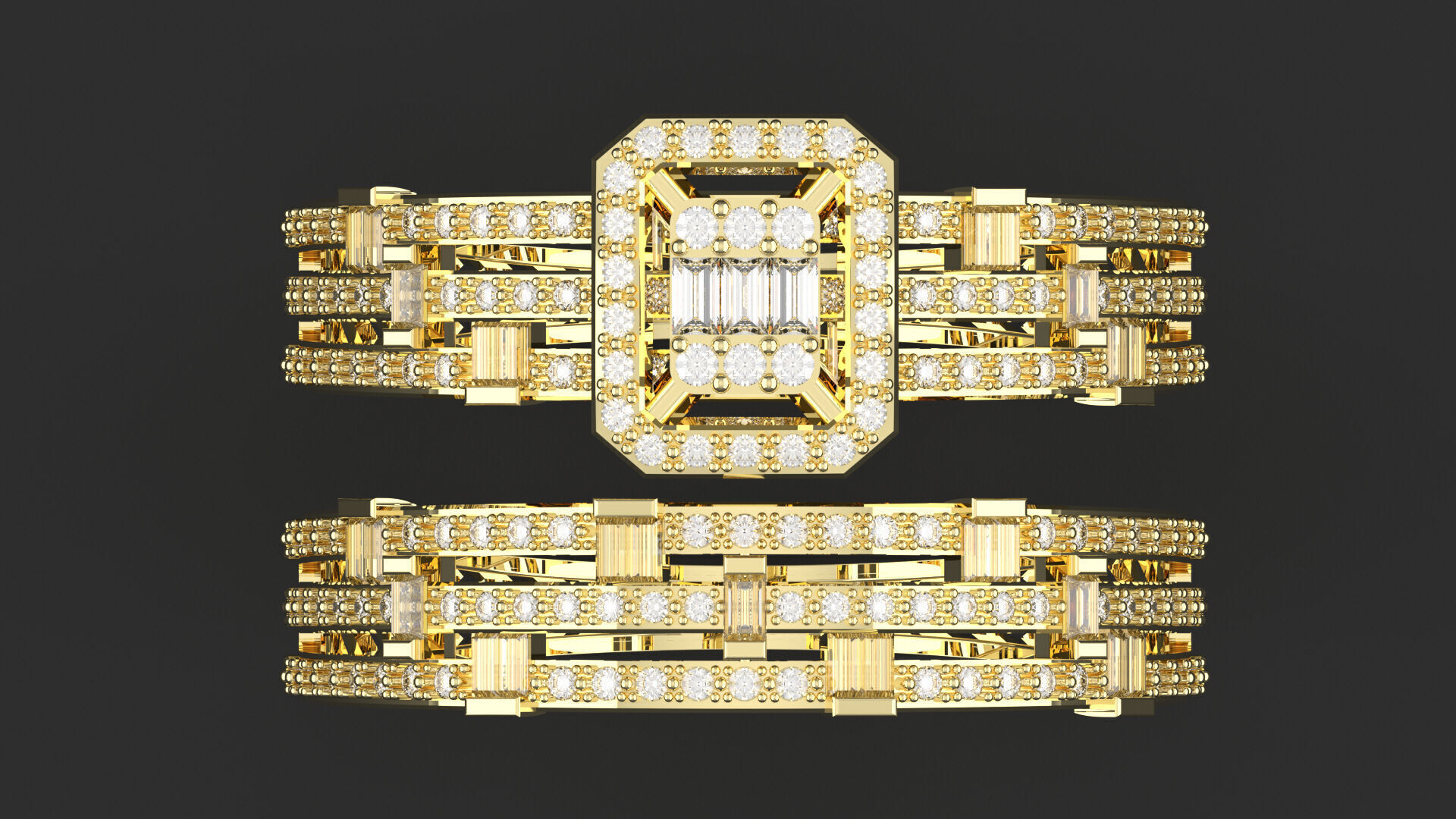 Baquette Twin Ring Set 3D print model_3