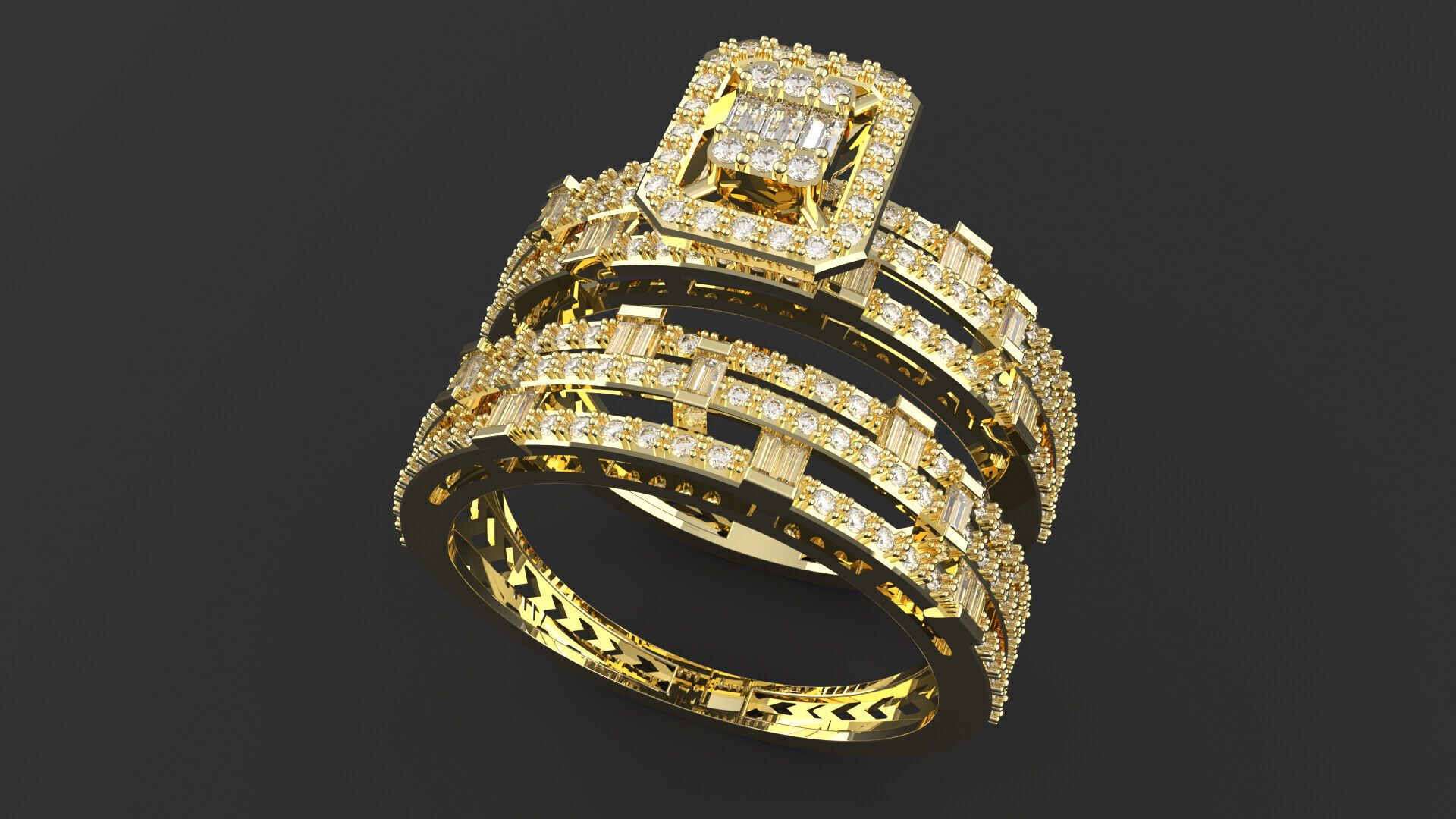 Baquette Twin Ring Set 3D print model_2