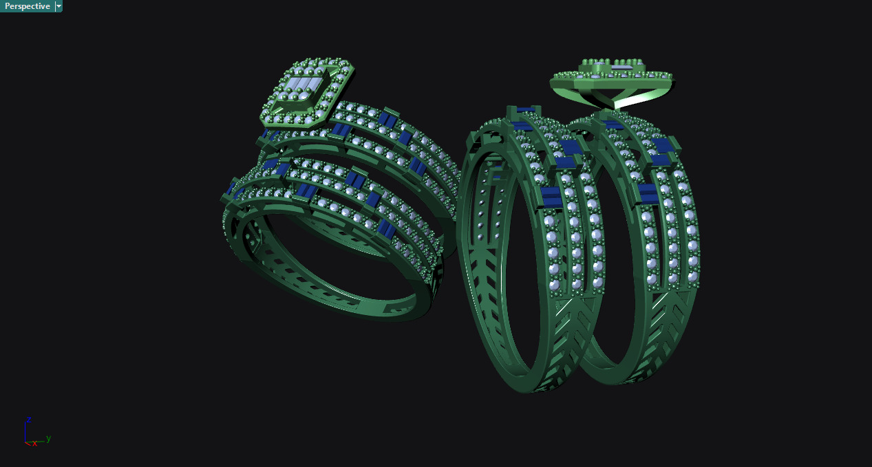 Baquette Twin Ring Set 3D print model_7