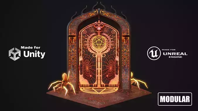 Medieval Door 1 game ready modular 3d model Low-poly 3D model