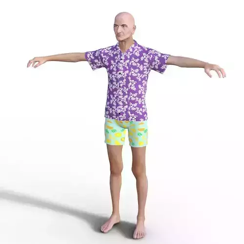 Realistic Hawaiian Old Man - Rigged Low-poly 3D model