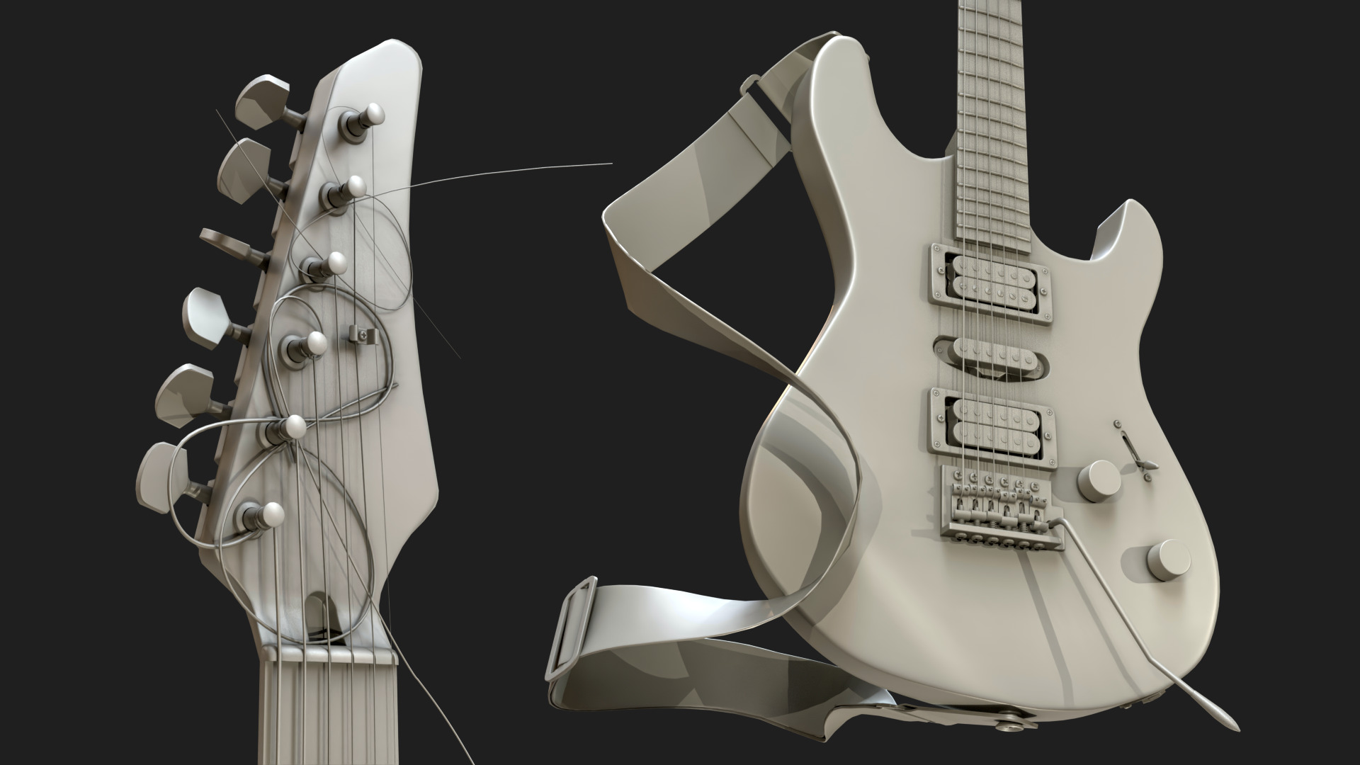 Electric Guitar YAMAHA Custom Low-poly 3D model_14