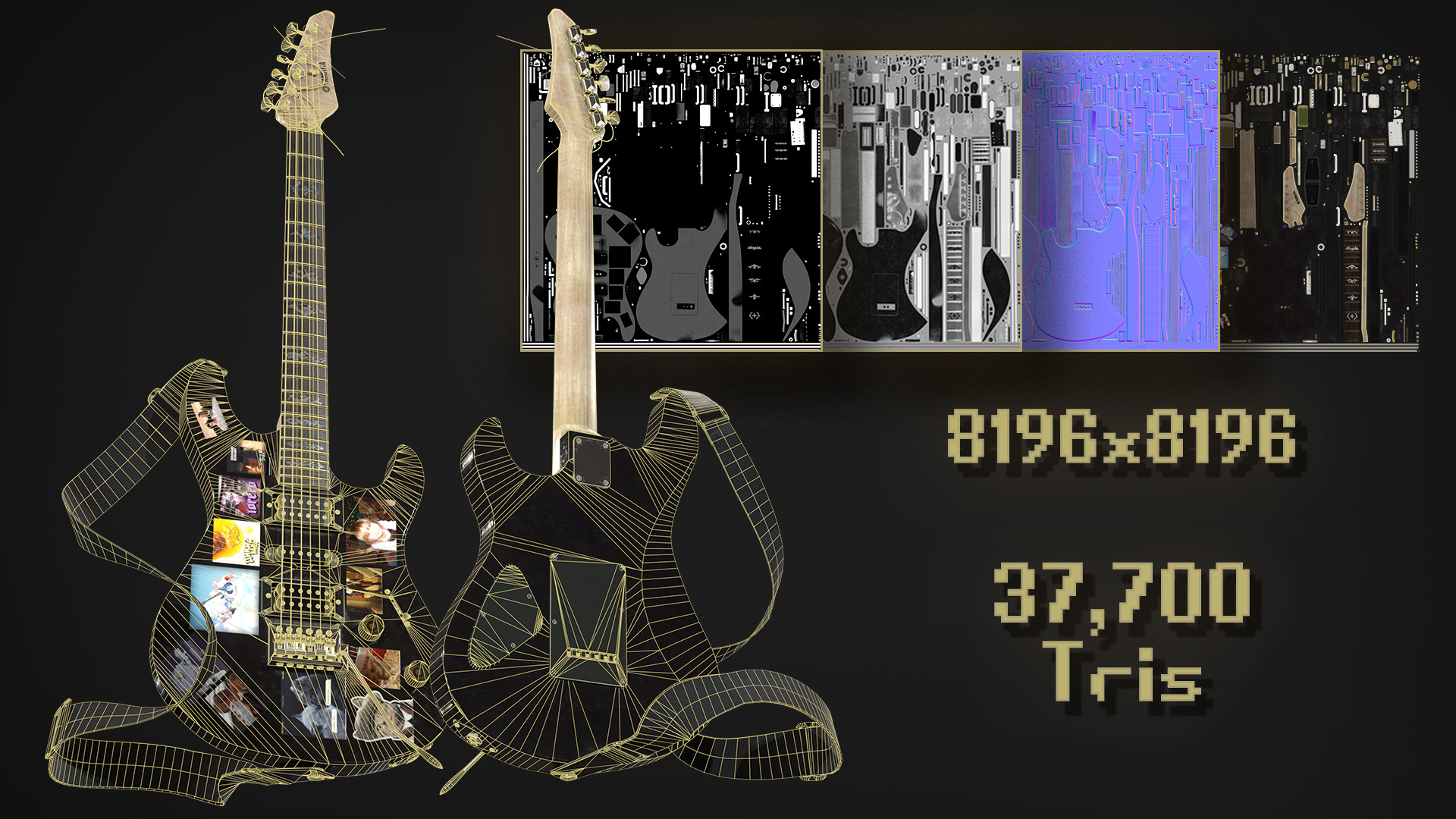 Electric Guitar YAMAHA Custom Low-poly 3D model_13