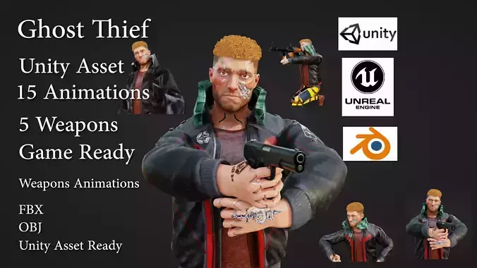 Ghost Thief Game Character Asset Low-poly 3D model