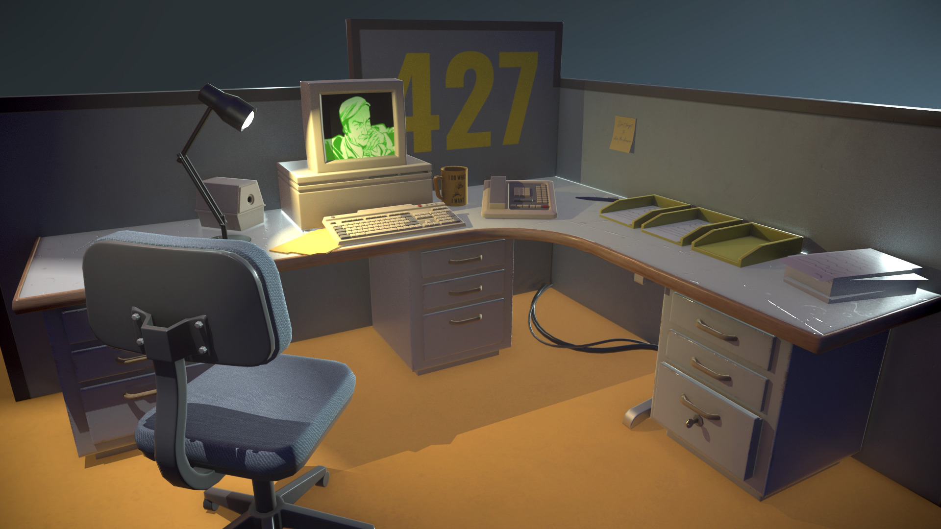 workplace Low-poly 3D model_1