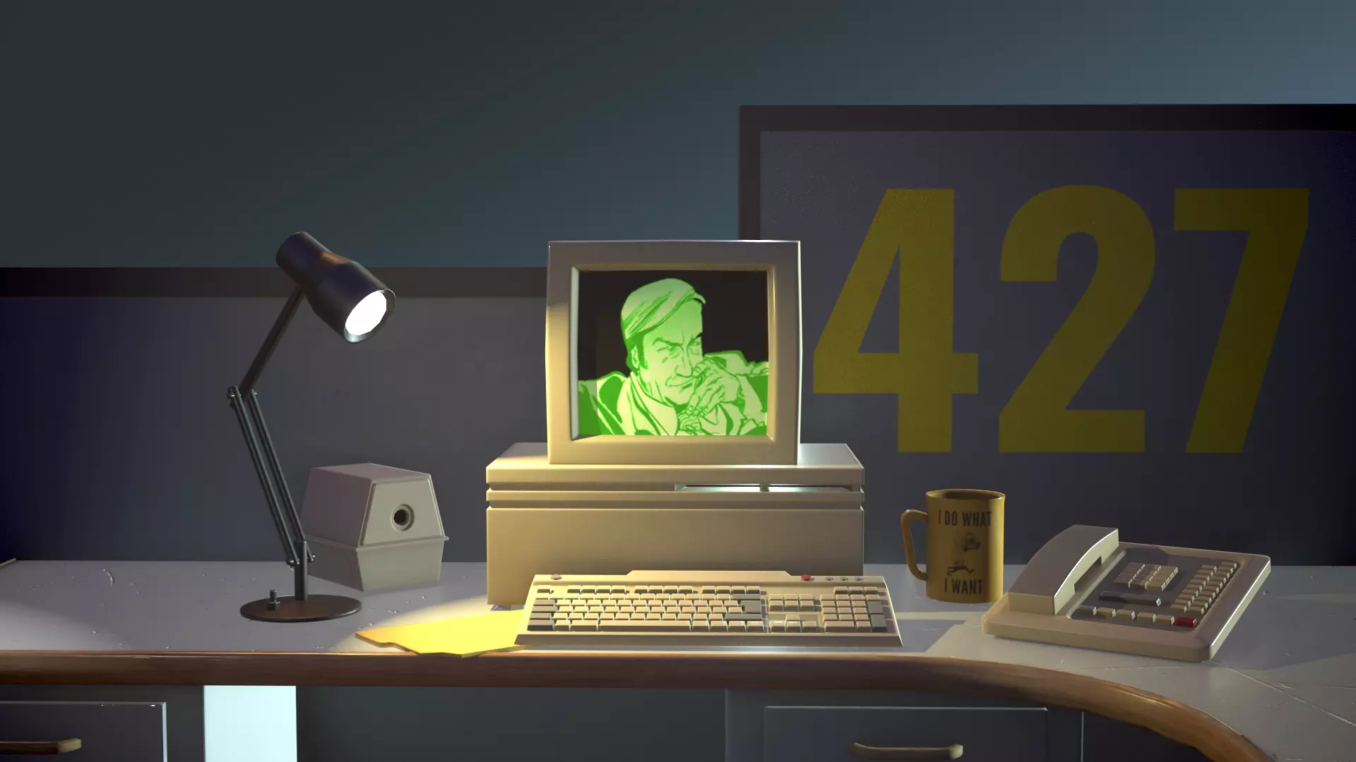 workplace Low-poly 3D model_0