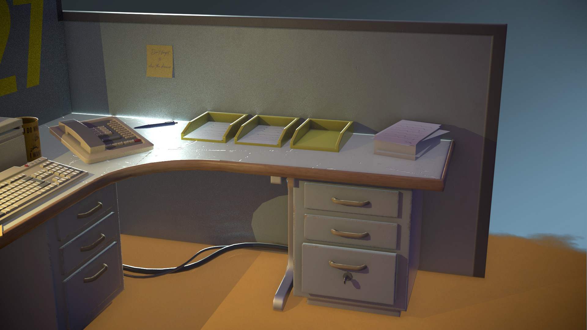 workplace Low-poly 3D model_7
