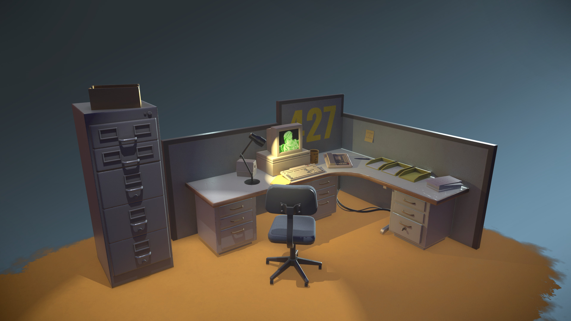 workplace Low-poly 3D model_2
