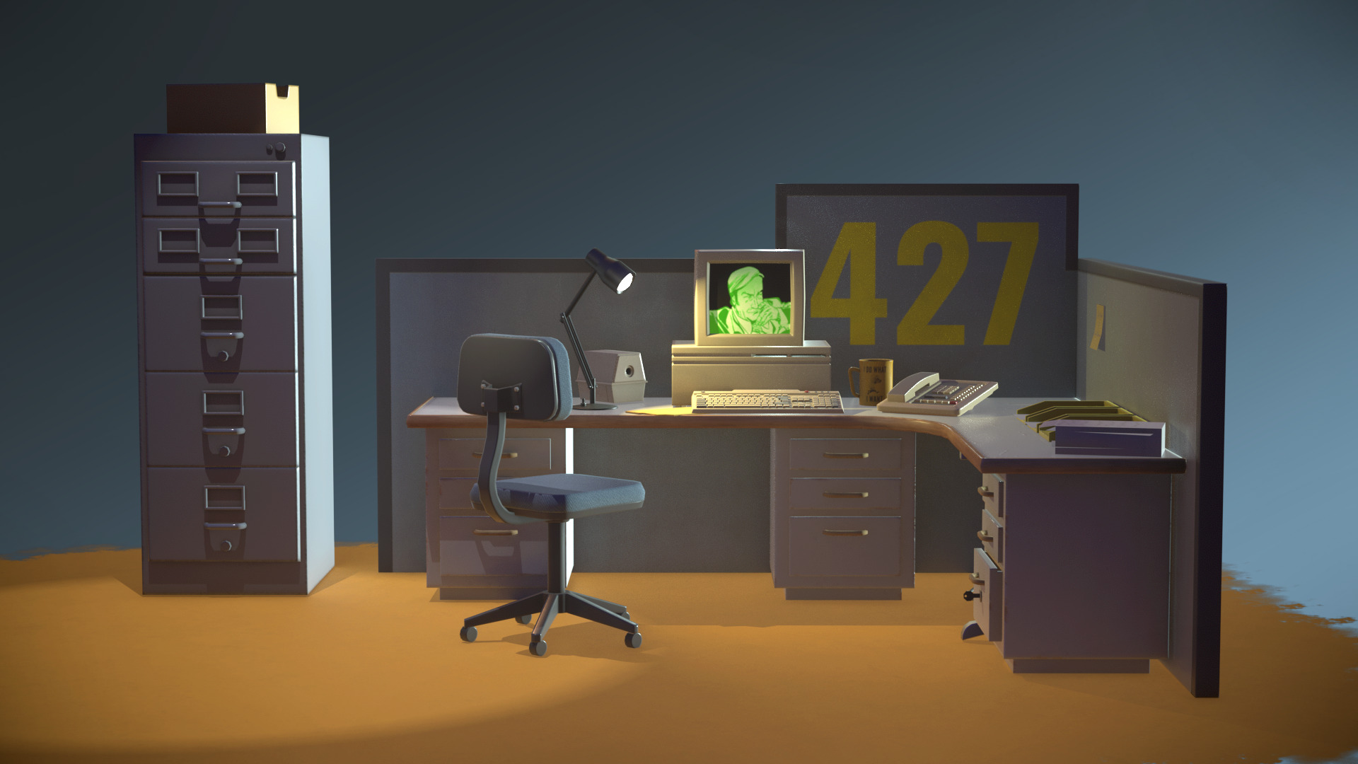 workplace Low-poly 3D model_4