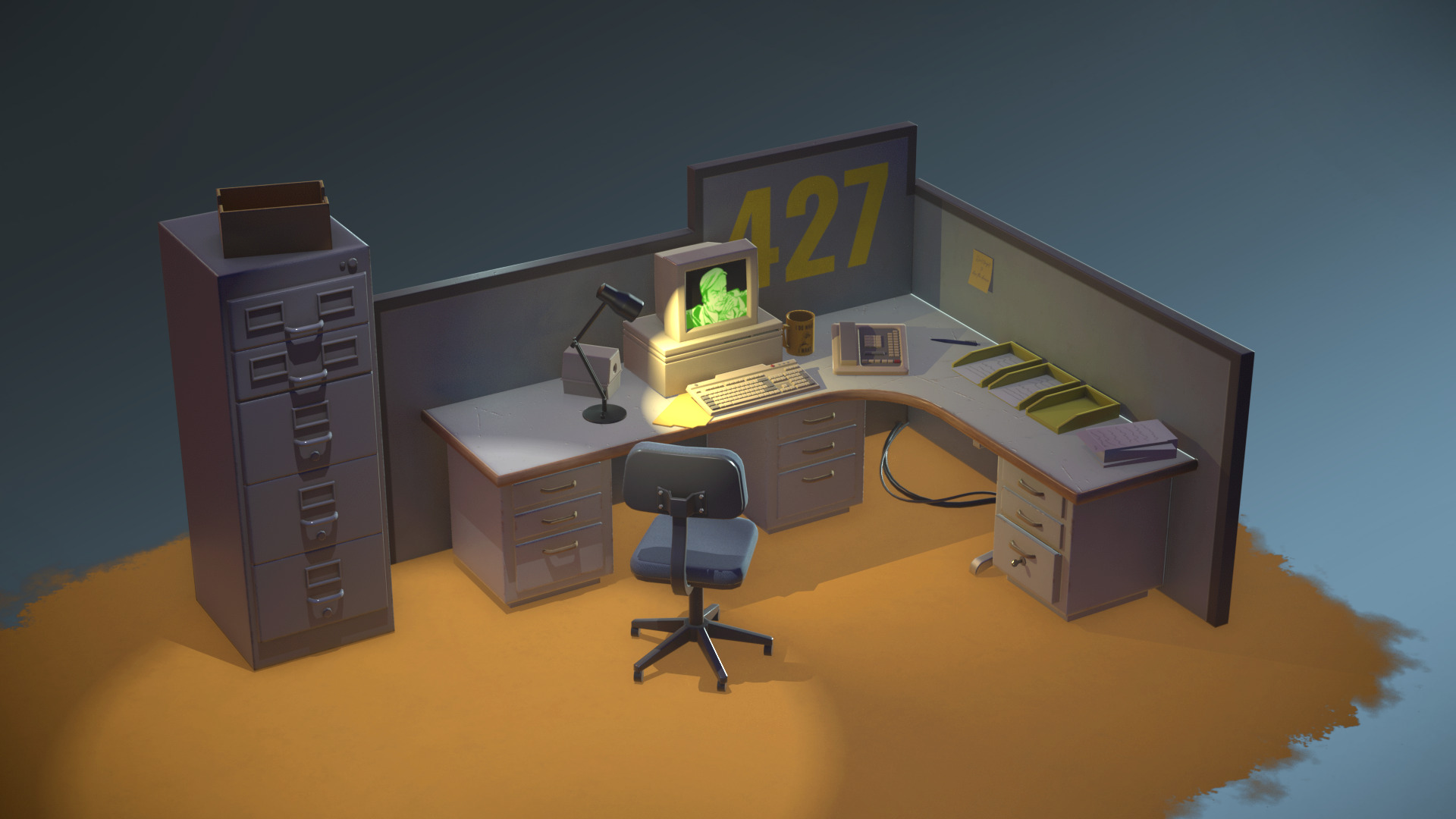 workplace Low-poly 3D model_5