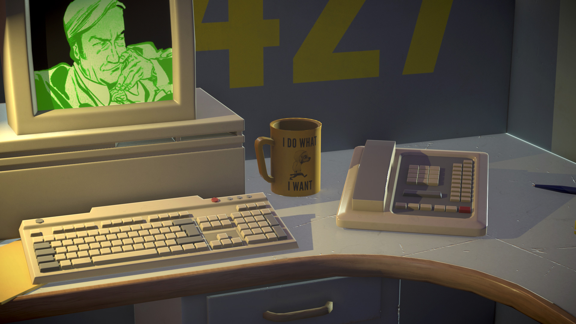 workplace Low-poly 3D model_3
