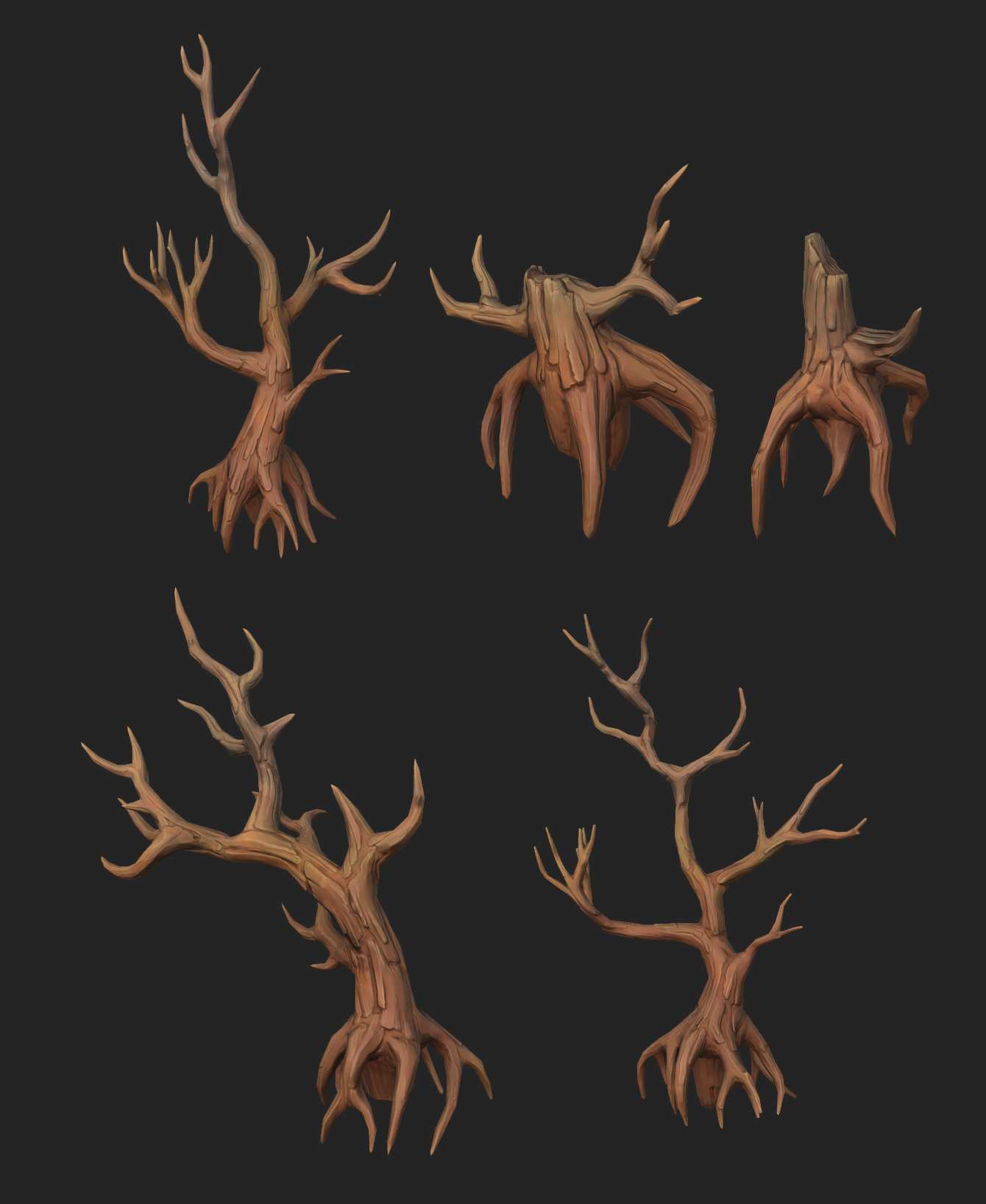 Big Dried Trees Stylized Low Poly Pack Game Ready Low-poly 3D model_5