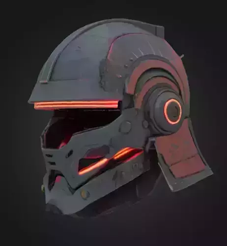 Cyber Samurai Helmet   Futuristic Battle Gear 3D Model
