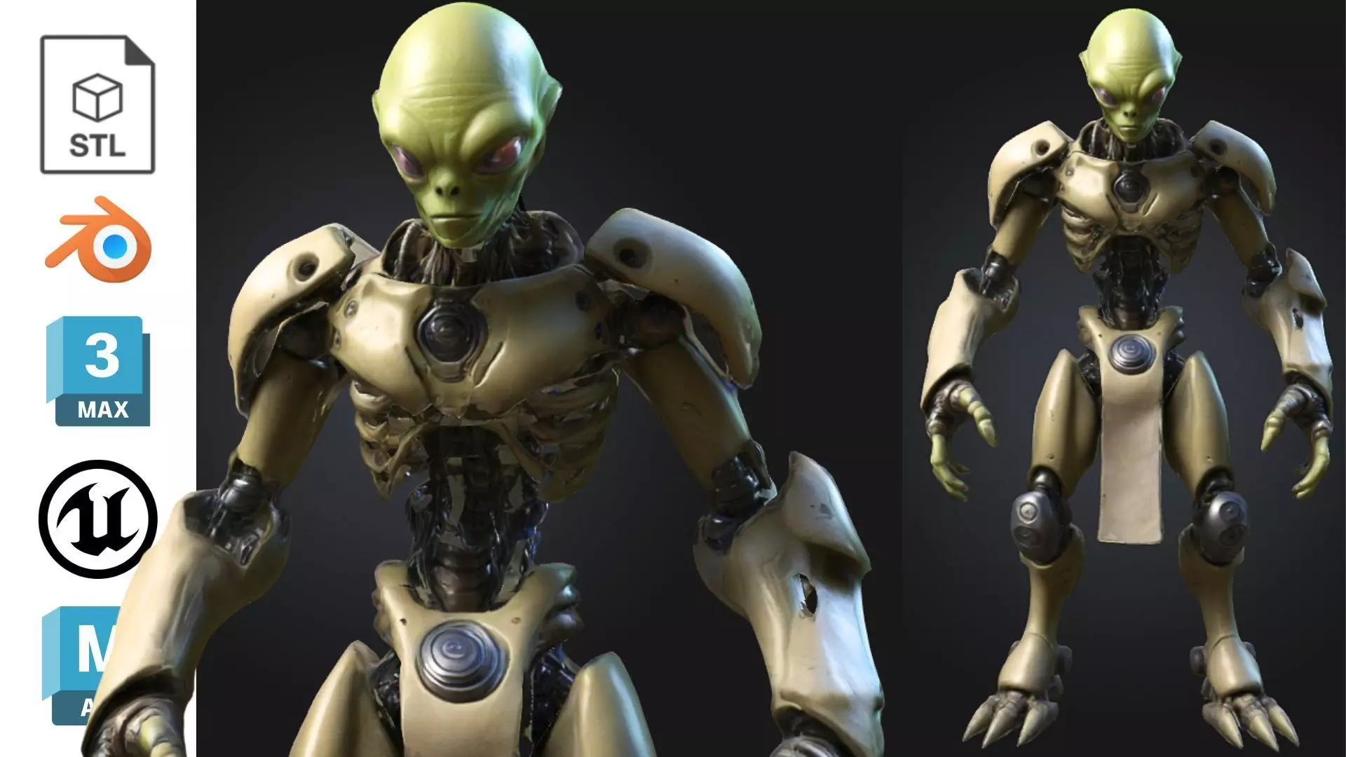 Alien Cyborg Bio Mechanical Sci Fi Low-poly 3D model_0