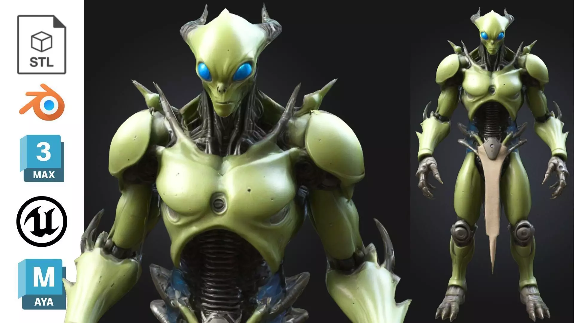 Alien Cyborg Sci Fi Creature Low-poly 3D model_0